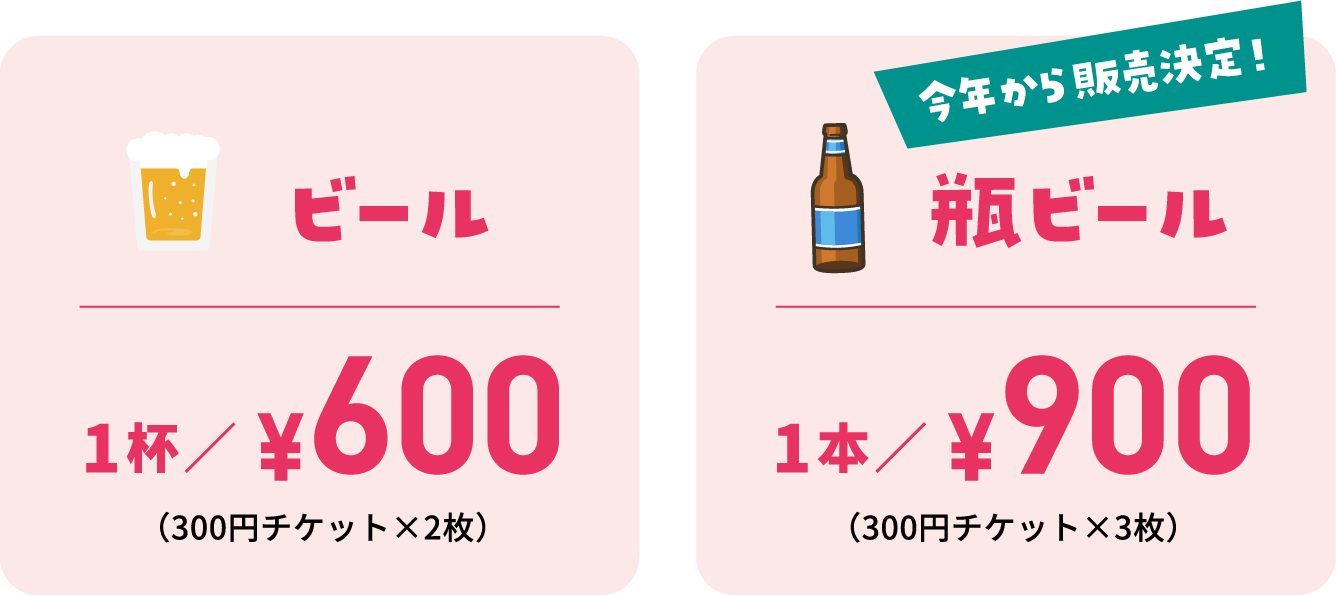 ビール1杯600円／瓶ビール1本900円